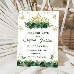 Emerald Grönt Blommigt Tiara Butterfly Quinceanera Spara Datumet