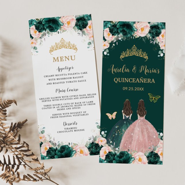 Emerald Grönt  Blommigt Twillingars Quinceañera Me Program (Skapare uppladdad)