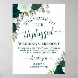Emerald Grönt Blommigt Unplugged Bröllop Ceremony Poster