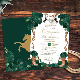 Emerald Grönt Blommigt Western Charra Quinceanera Inbjudningar