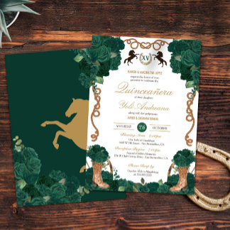Emerald Grönt Blommigt Western Charra Quinceanera Inbjudningar