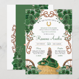 Emerald Grönt Blommigt Western Charra Quinceañera Inbjudningar