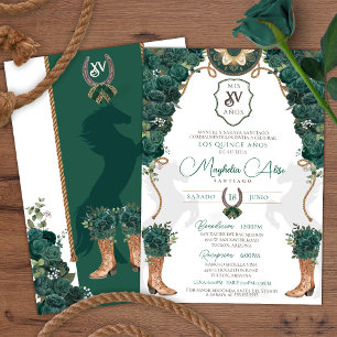 Emerald Grönt Blommigt Western Charro Quinceañera Inbjudningar