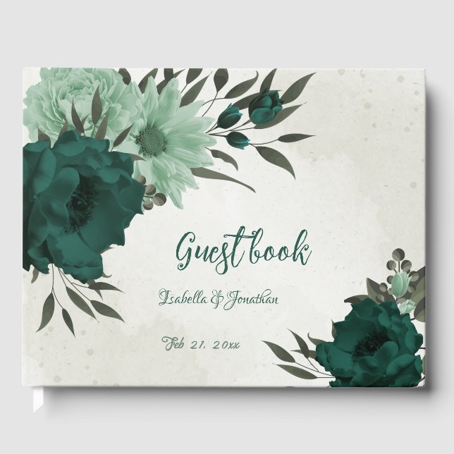 emerald grönt blommor botaniska bröllop gästböcker (Framsida)