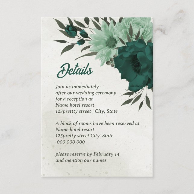 emerald grönt blommor botaniska bröllop tilläggskort (Framsida)