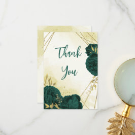 Emerald grönt Blommor guld löv bröllop Tack Kort