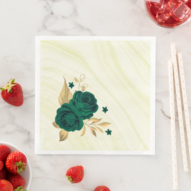 emerald grönt Blommor guld löv marble Pappersservett (Insitu)