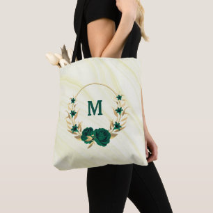 emerald grönt Blommor guld löv marble tobag Tygkasse