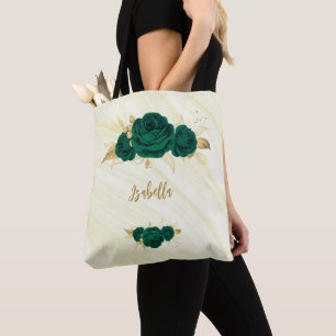 emerald grönt Blommor guld löv marble tobag Tygkasse