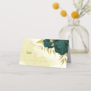 Emerald grönt-blommor guld löv placeringskort