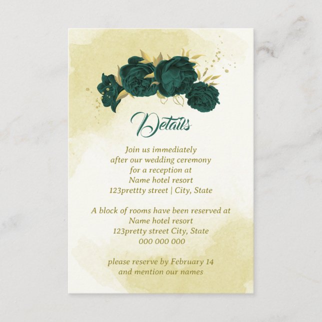 Emerald grönt-blommor guld löv tilläggskort (Framsida)