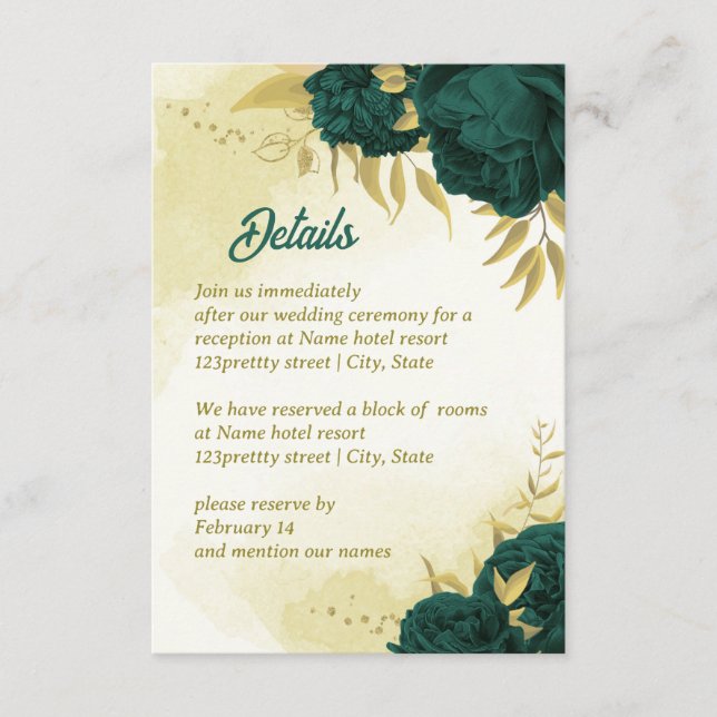 Emerald grönt-blommor guld löv tilläggskort (Framsida)