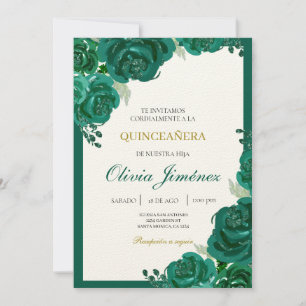 Emerald grönt blomquinceañera inbjudningar