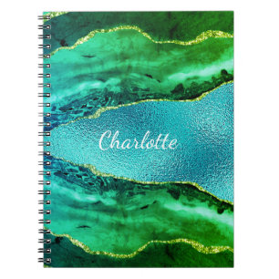Emerald grönt blue agate marble namn skript anteckningsbok