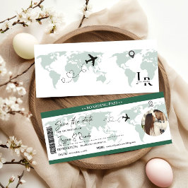 Emerald Grönt Boarding pass Biljett Bröllop Spara Datumet
