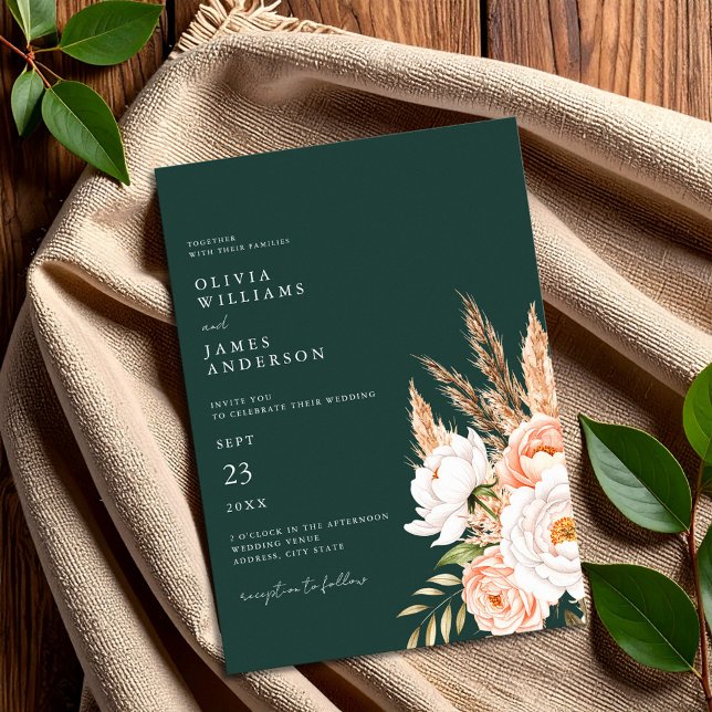 Emerald Grönt Boho Chic Blommigt Bröllop Inbjudningar (Skapare uppladdad)