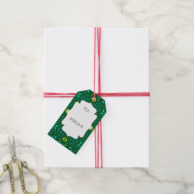 Emerald Grönt Boho Mönster Gift Märkre Presentetikett (Med Snöre)