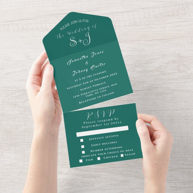 Emerald Grönt Boho Unik Elegant Script Bröllop (Tearaway)