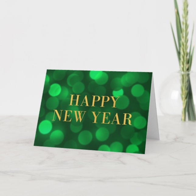 Emerald Grönt Bokeh Ljus Guld Gott nytt år Helgkort (Framsida)