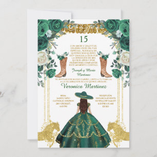 Emerald Grönt Boots Spain Guld 15 Años Birthday Inbjudningar