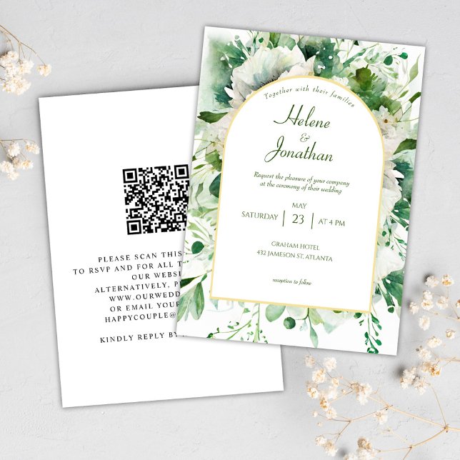 Emerald Grönt Botanical Blommigt Elegant bröllop Inbjudningar (Emerald Green Botanical Floral Elegant Wedding Invitation)