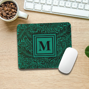 Emerald Grönt Botanical Foliage Monogram Musmatta