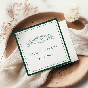 Emerald Grönt botaniskt vapensköld monogram bröllo Pappersservett