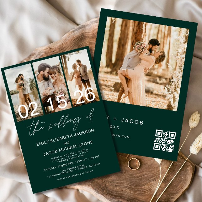 Emerald Grönt Bröllop i Eleganten för fotot QR-kod Inbjudningar (Skapare uppladdad)