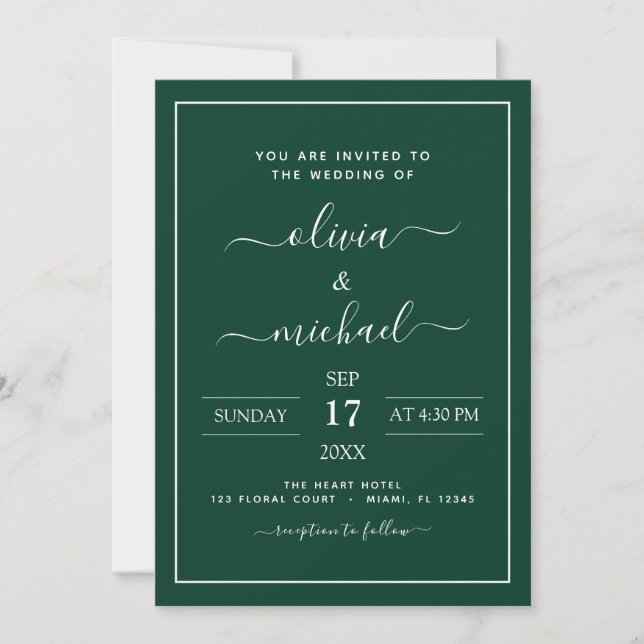 Emerald Grönt Bröllop med fotoinbjudan Inbjudningar (Framsida)