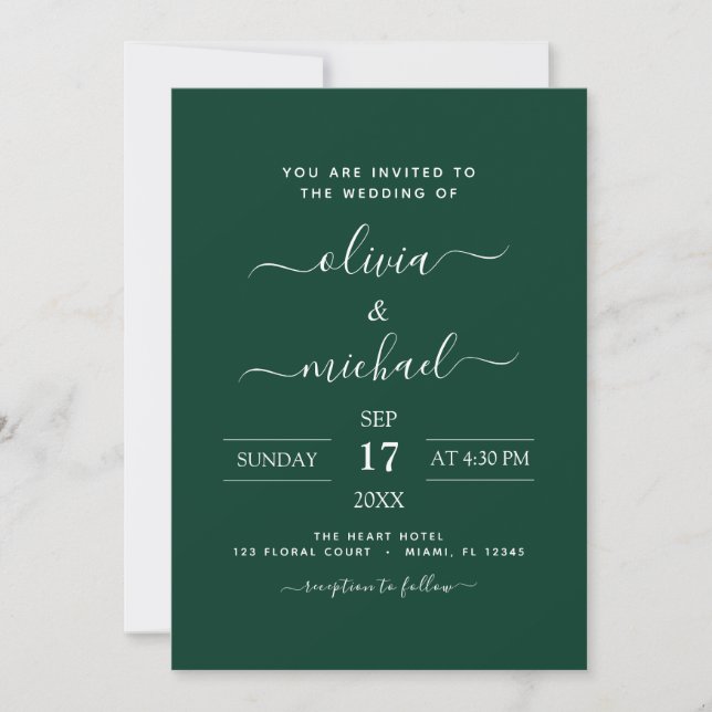 Emerald Grönt Bröllop Modern Typography-inbjudan Inbjudningar (Framsida)