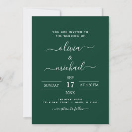 Emerald Grönt Bröllop Modern Typography-inbjudan Inbjudningar