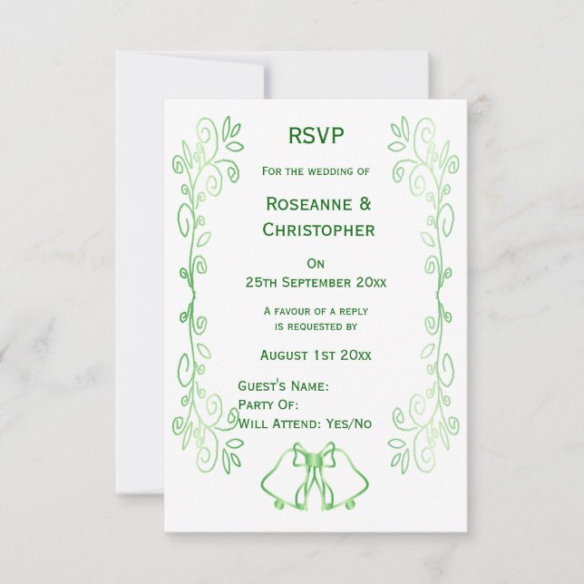 Emerald Grönt Bröllop OSA Card Klockor Scrollwork (Framsida)