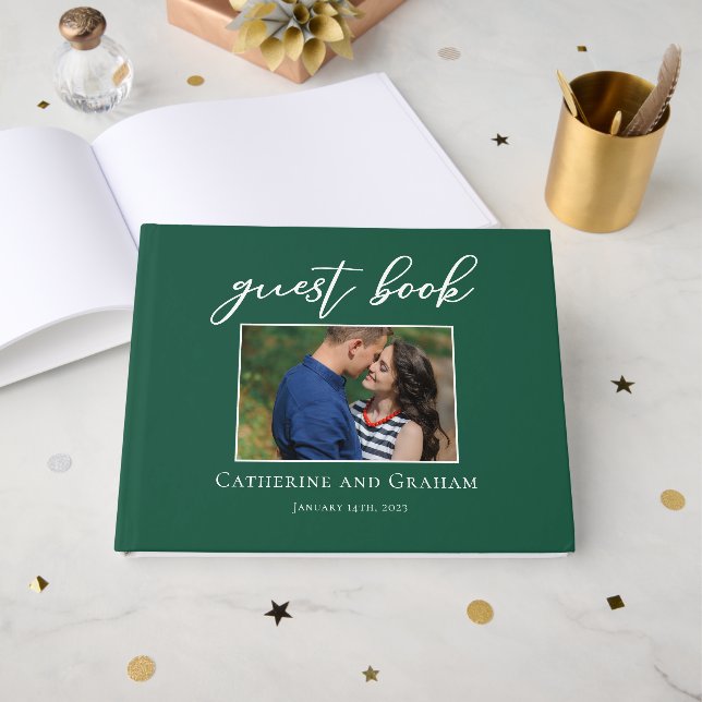 Emerald Grönt Bröllop par Photo Gästböcker (Framsida Öppen)