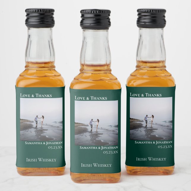 Emerald Grönt Bröllop Photo Kärlek & Tack Mini Spritflaskor Etikett (Flaskor)