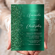 Emerald Grönt Brushed Metall Glitter Script Bröllo