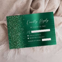 Emerald Grönt Brushed Metall Glitter Script Bröllo OSA Kort