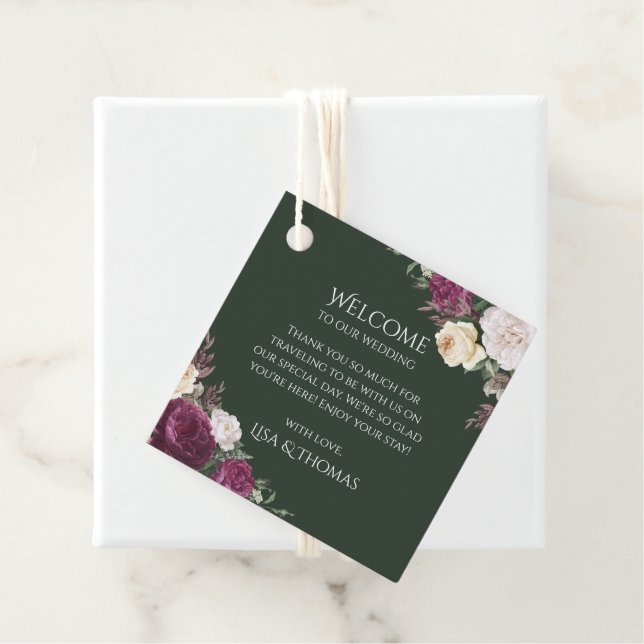 Emerald Grönt Burgundy Peonies Välkommen Gift Märk Gåvor Etiketter (På plats)