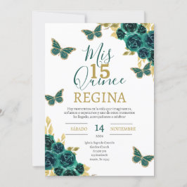 Emerald Grönt Butterflies Quinceañera Inbjudningar