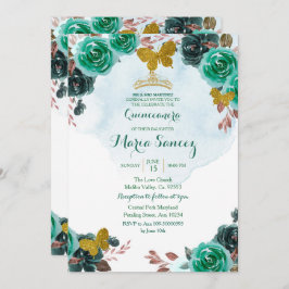 Emerald Grönt Butterfly Charra Mis Quince Inbjudningar