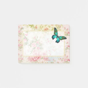 Emerald Grönt Butterfly on Chic Vintage Collage Post-it Block