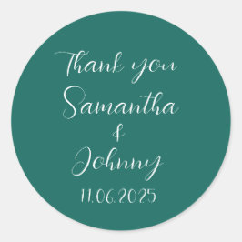 Emerald Grönt Calligraphy Elegant par Bröllop Runt Klistermärke