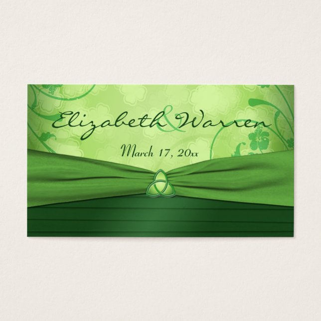 Emerald Grönt Celtic Kärlek Knot Wedding Favor Mär Visitkort (Framsidan)