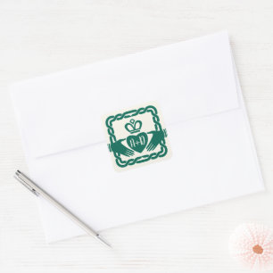Emerald Grönt Celtic Knot Claddagh Bröllop Fyrkantigt Klistermärke