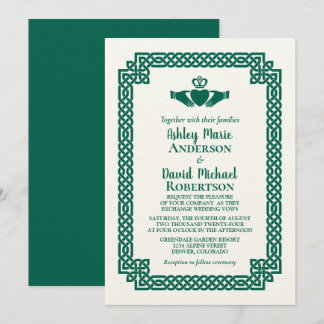 Emerald Grönt Celtic Knot Claddagh Bröllop Inbjudningar