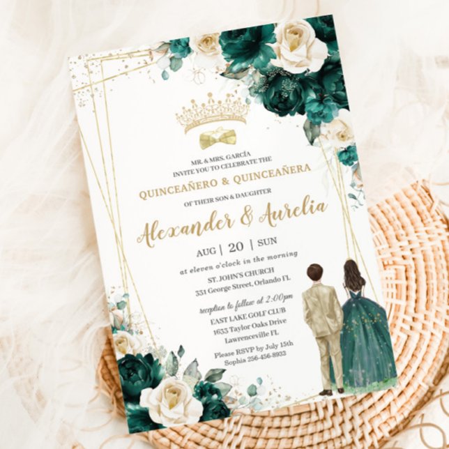 Emerald Grönt Champagne Twillingars Boy Quinceañer Inbjudningar (Skapare uppladdad)
