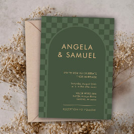 Emerald Grönt Checkered Modern Wedding-inbjudan Inbjudningar