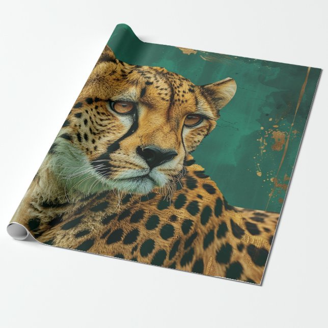 Emerald Grönt Cheetah Maximalist Decor Presentpapper (Utrullad)