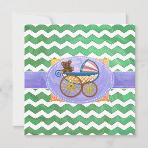 Emerald Grönt Chevron Baby Shower Inbjudningar