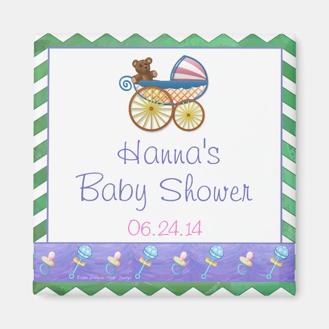 Emerald Grönt Chevron Baby Shower Magnet (Framsidan)