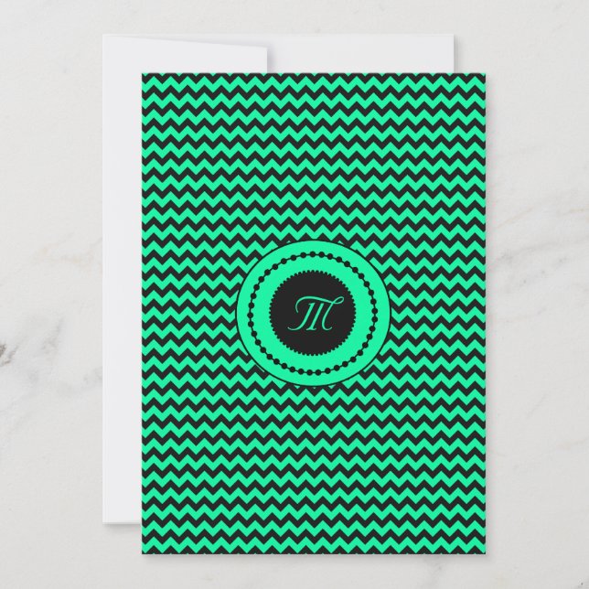 Emerald Grönt Chevron Monogrammed Bröllop Inbjudningar (Framsida)